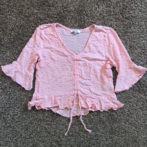 Cropped, 1/4 Bell Sleeve, Ruched Tie Bottom Blouse